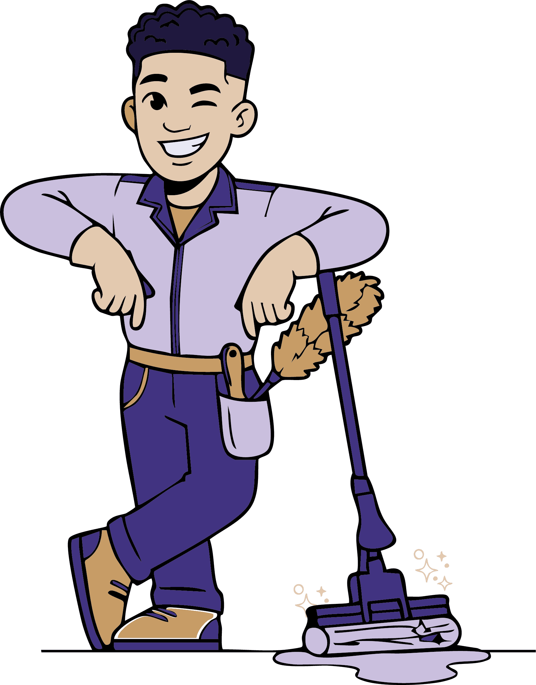 Mundoria brand illustration of a friendly cleaner